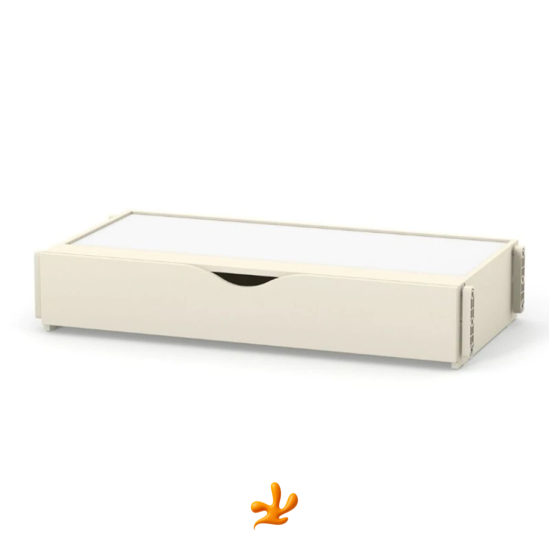 Houpací mechanismus Gekko pro uklidňování dítěte. Vhodný pro postýlky Sleeppo, Rinbo, Lappi, Robbi, Flatti. S úložným šuplíkem na věci. Slonovinová kost.